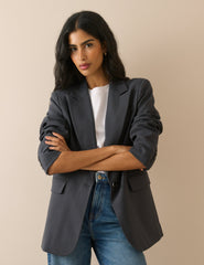 Gri Tek Düğmeli Alexa Blazer Ceket