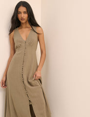 Taupe Kolsuz Avery Midi Boy Elbise