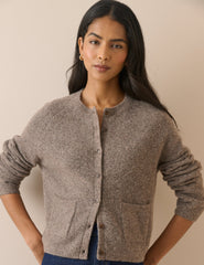 Taupe Kırçıllı Patch Cepli Hırka