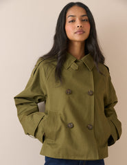 Haki Çift Düğmeli Veloria Trench Ceket