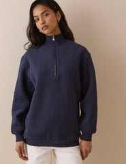 Lacivert Quarter Fermuarlı Uzun Kesim Sweatshirt