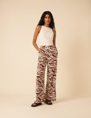 Kahverengi Zebra Desenli Geniş Paça Jerrow Pantolon