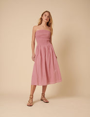 Pembe Gipeli Straplez Sylvia Midi Boy Elbise