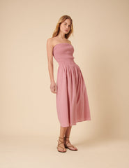 Pembe Gipeli Straplez Sylvia Midi Boy Elbise