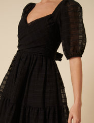 Siyah Organza Sadie Midi Boy Elbise