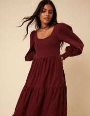 Bordo Fitilli Kadife Kat Kat Ruby Midi Boy Elbise