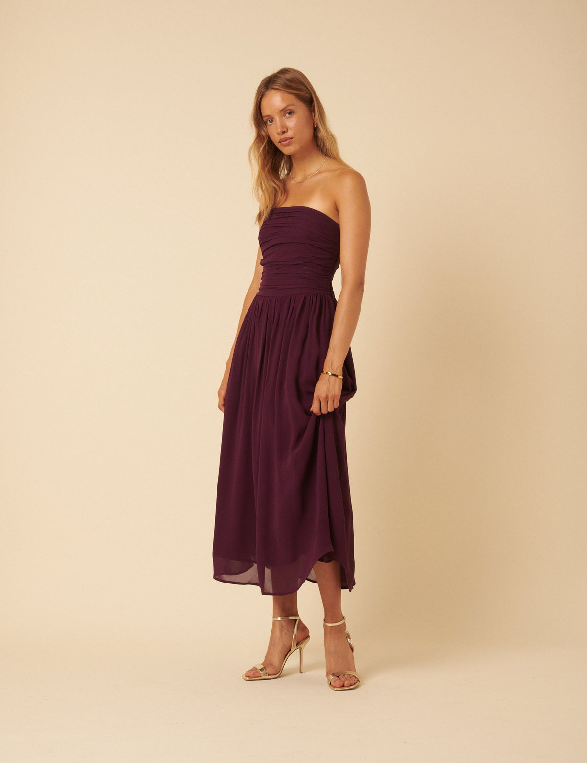 Mor Straplez Felicity Midi Boy Elbise