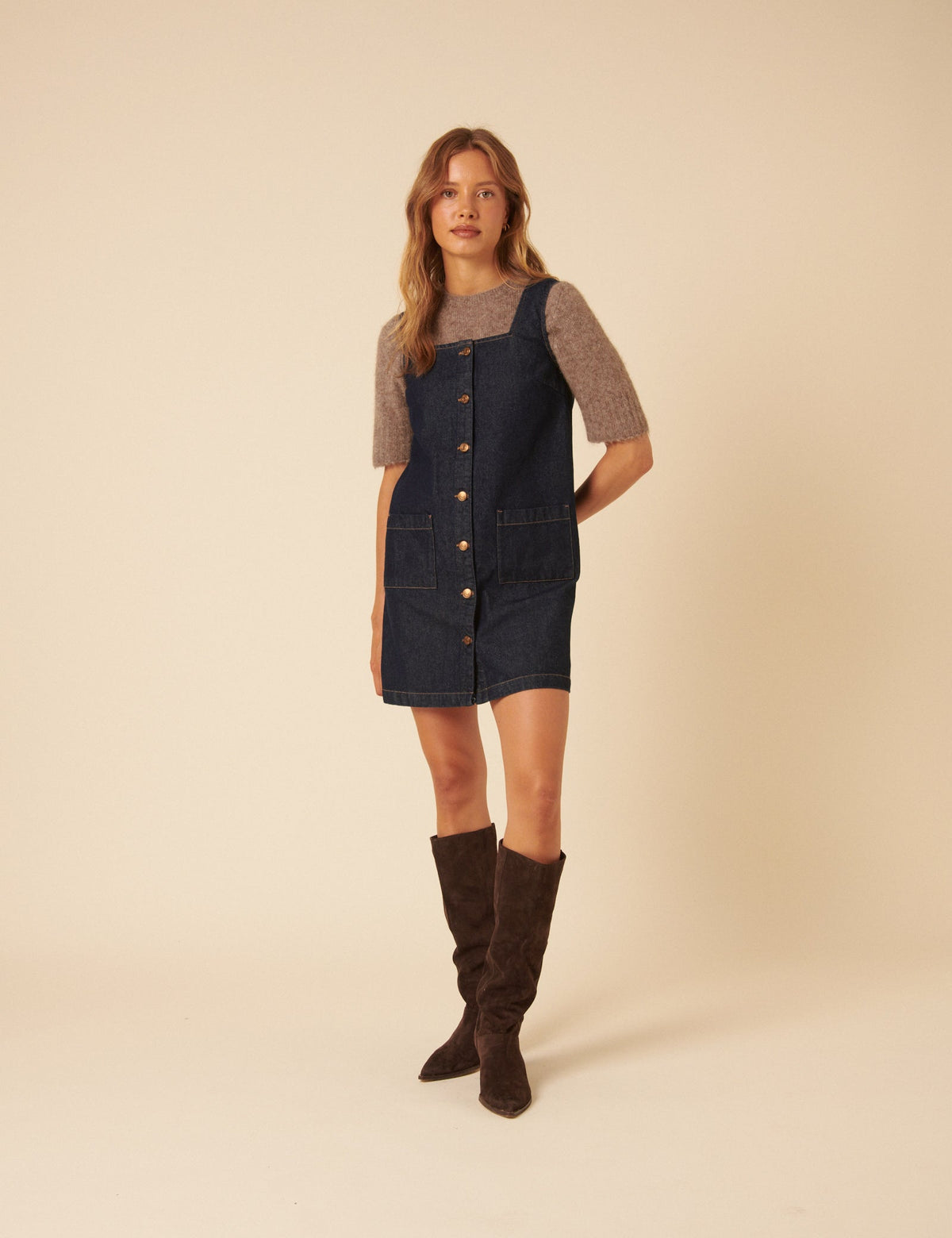 Koyu Mavi Denim Danni Jile Mini Boy Elbise