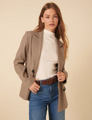 Bej Klasik Ekoseli Blazer Ceket
