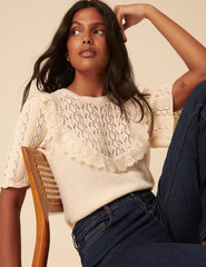 Krem Ajur Örgülü Örgü Bluz