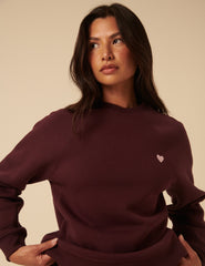 Bordo Kalp İşlemeli Sweatshirt