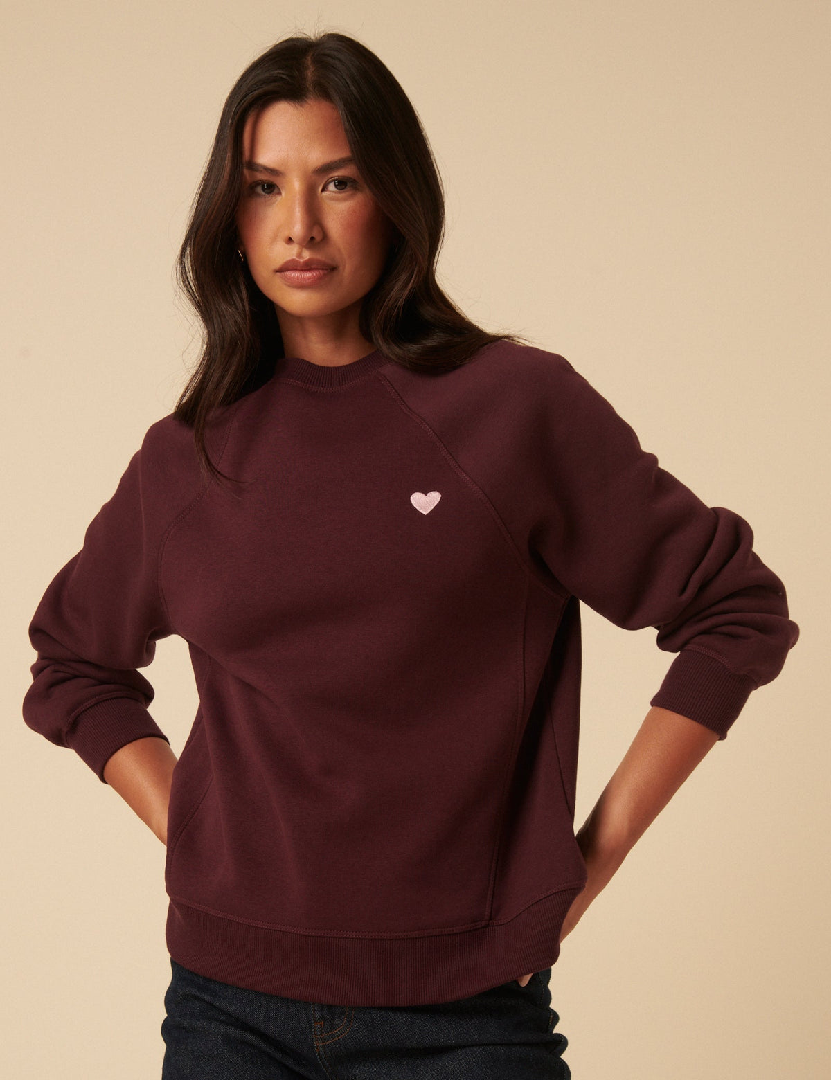 Bordo Kalp İşlemeli Sweatshirt