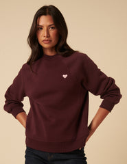 Bordo Kalp İşlemeli Sweatshirt