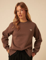 Kahverengi Fiyonklu İşlemeli Sweatshirt
