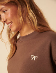 Kahverengi Fiyonklu İşlemeli Sweatshirt
