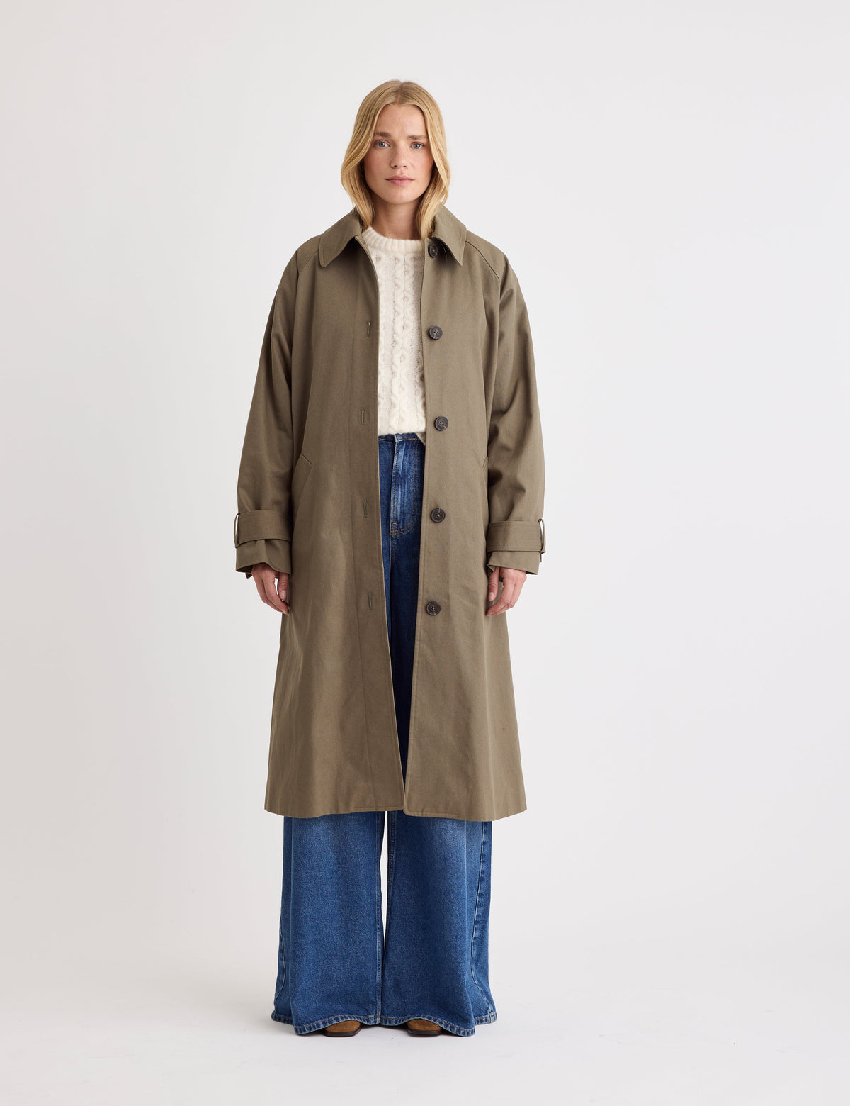 Haki Oversize Tek Düğmeli Trençkot