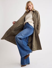 Haki Oversize Tek Düğmeli Trençkot