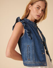Mavi Denim Fırfırlı Yelek