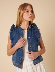 Mavi Denim Fırfırlı Yelek