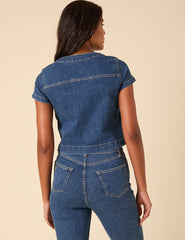 Orta Yıkamalı Denim Boydan Düğmeli Bluz