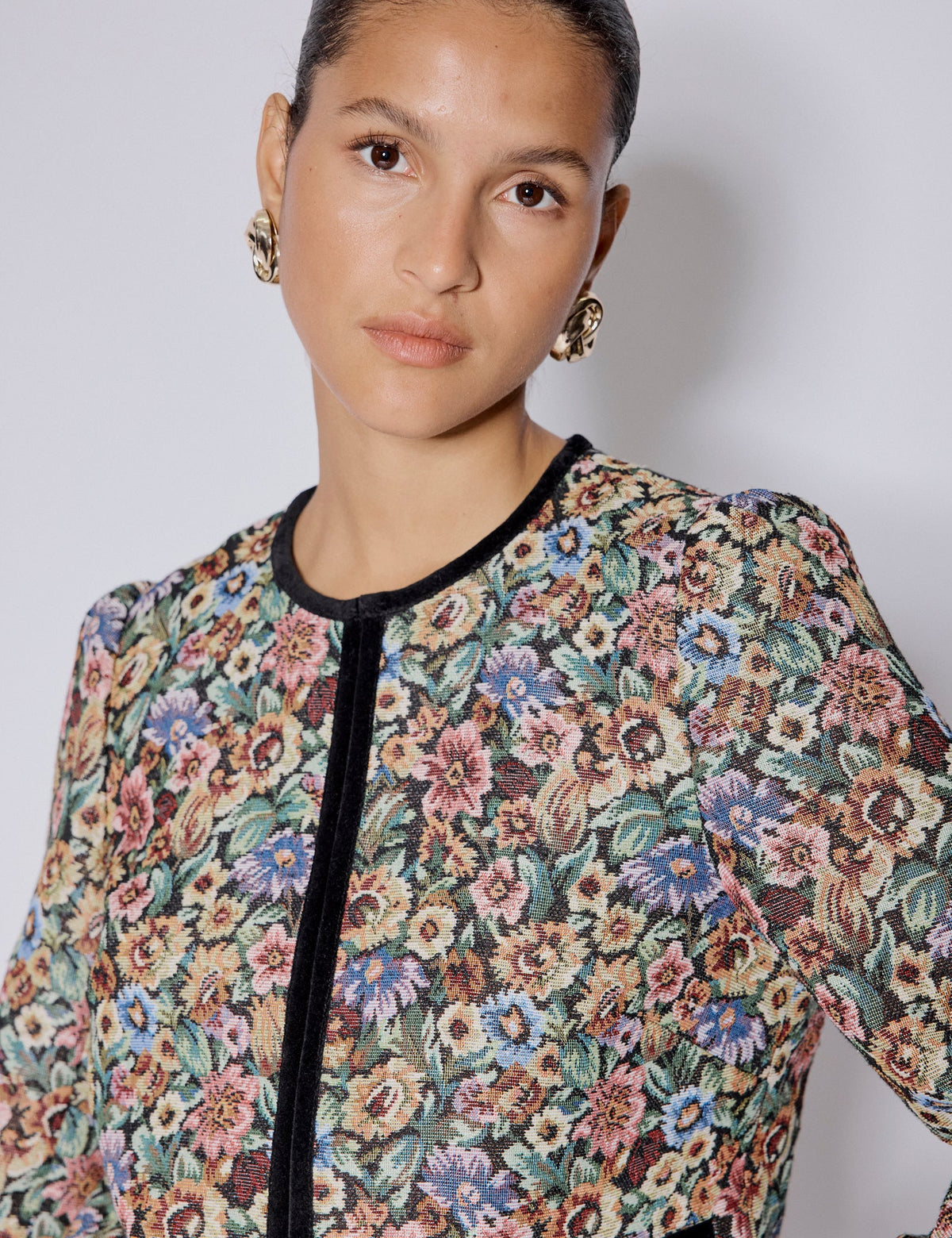Siyah Çiçek Desenli Tapestry Ceket