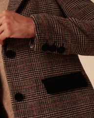 Kahverengi Klasik Ekoseli Tek Düğmeli Blazer Ceket