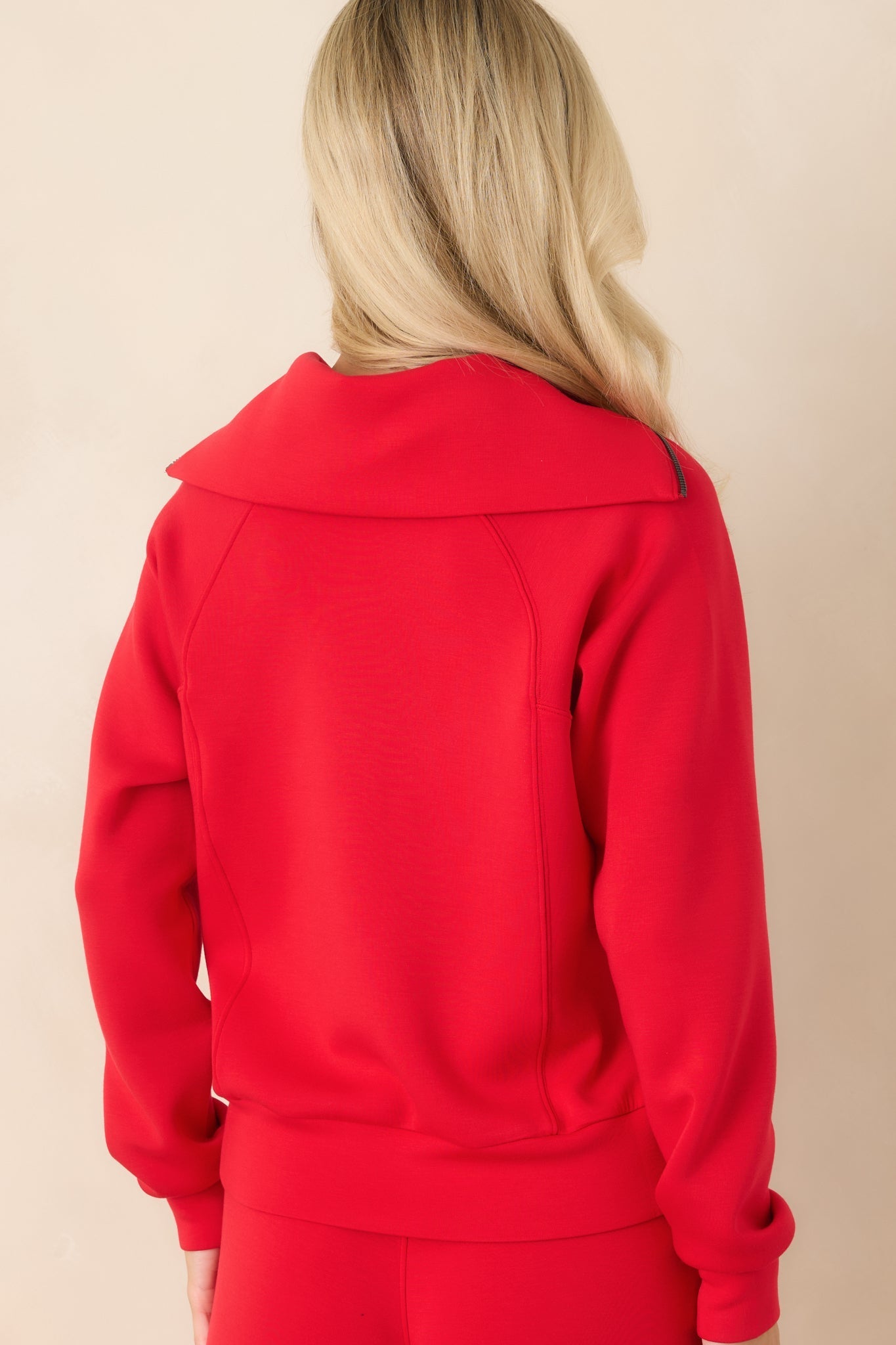 Kırmızı Yarım Fermuarlı Rahat Kesim Sweatshirt