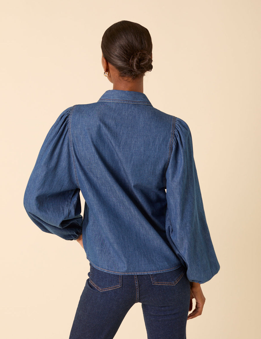 Mavi Denim Balon Kollu Bluz