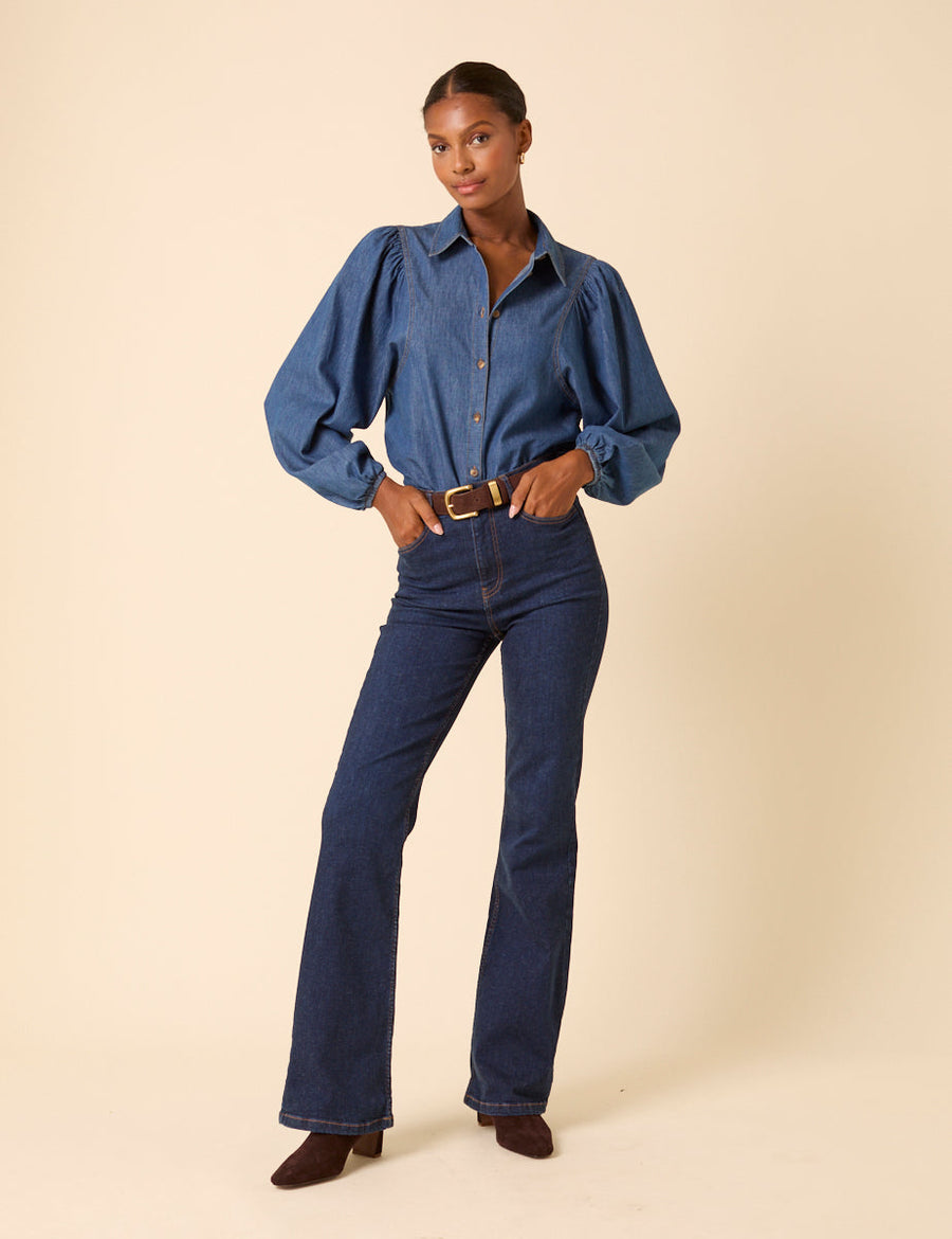 Mavi Denim Balon Kollu Bluz