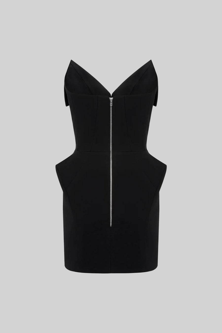 Katlı Yaka-stil Yaka Detaylı Yapılandırılmış Korse Mini Elbise - Siyah