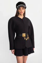 Heykelsi Altın Metal Aksam Detaylı Kemer - Siyah