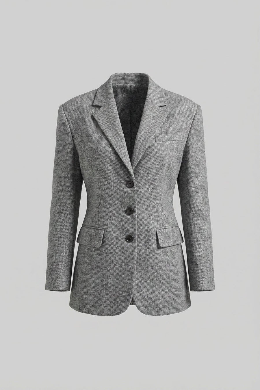 Yapılandırılmış Omuzlar Detaylı Terzi İşi Uzun Kesim Blazer Ceket - Açık Gri