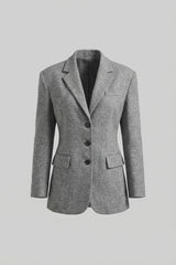 Yapılandırılmış Omuzlar Detaylı Terzi İşi Uzun Kesim Blazer Ceket - Açık Gri