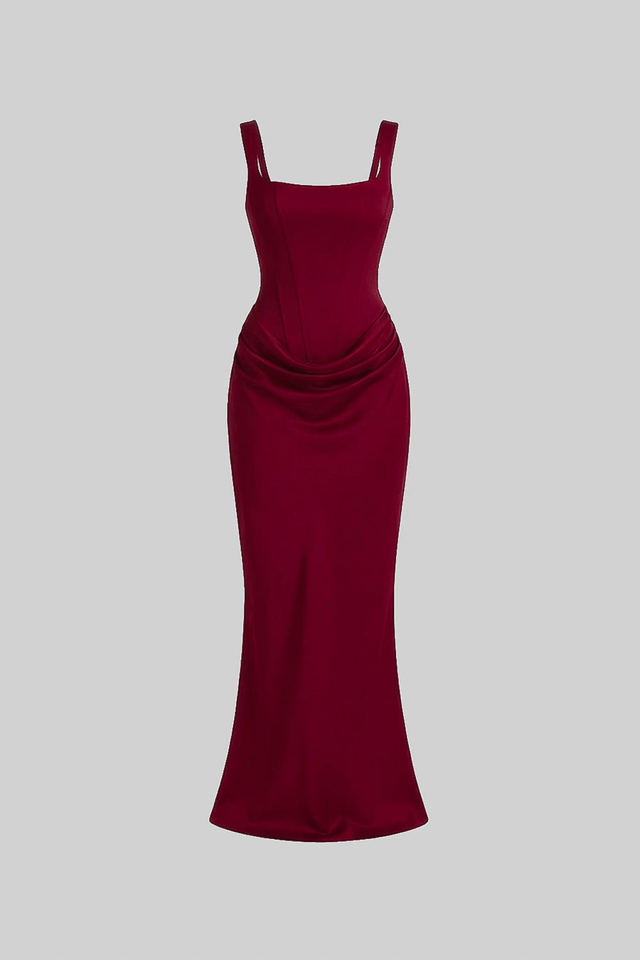 Drapeli Kalça Detay Korse Maxi Elbise - Bordo