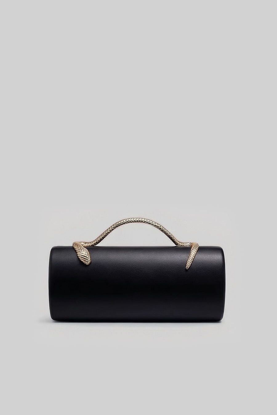 Yılan Sap ve Altın Zincir Detaylı Yapılandırılmış Clutch Çanta - Siyah