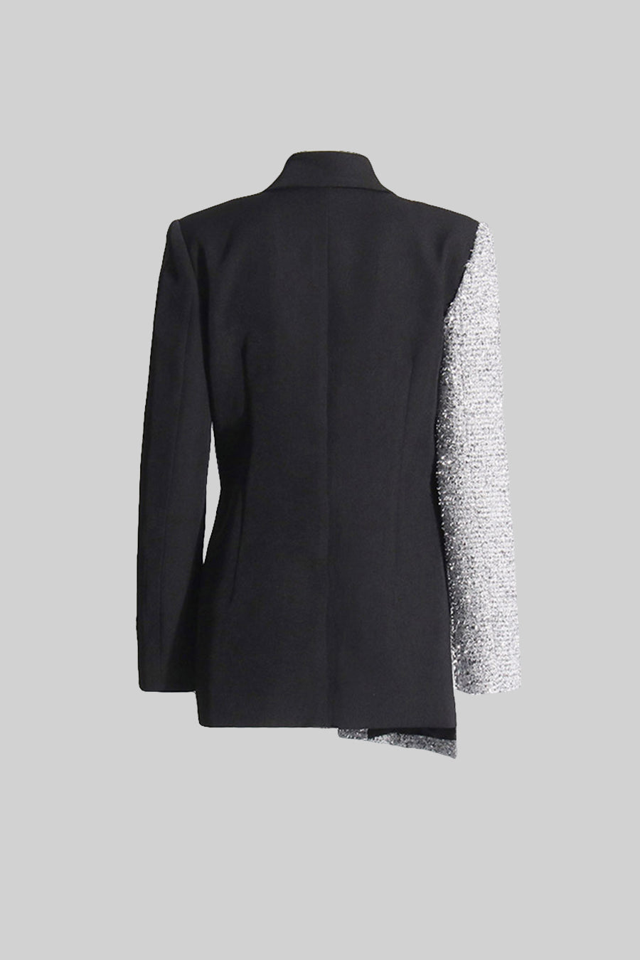 Asimetrik Etek Ucu Detaylı Modern Çift Renkli Blazer Ceket - Siyah ve Gümüş
