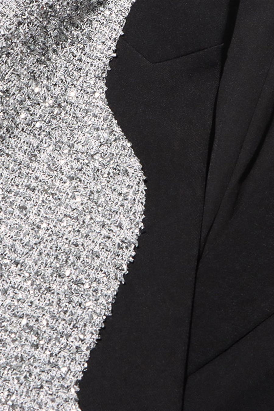 Asimetrik Etek Ucu Detaylı Modern Çift Renkli Blazer Ceket - Siyah ve Gümüş