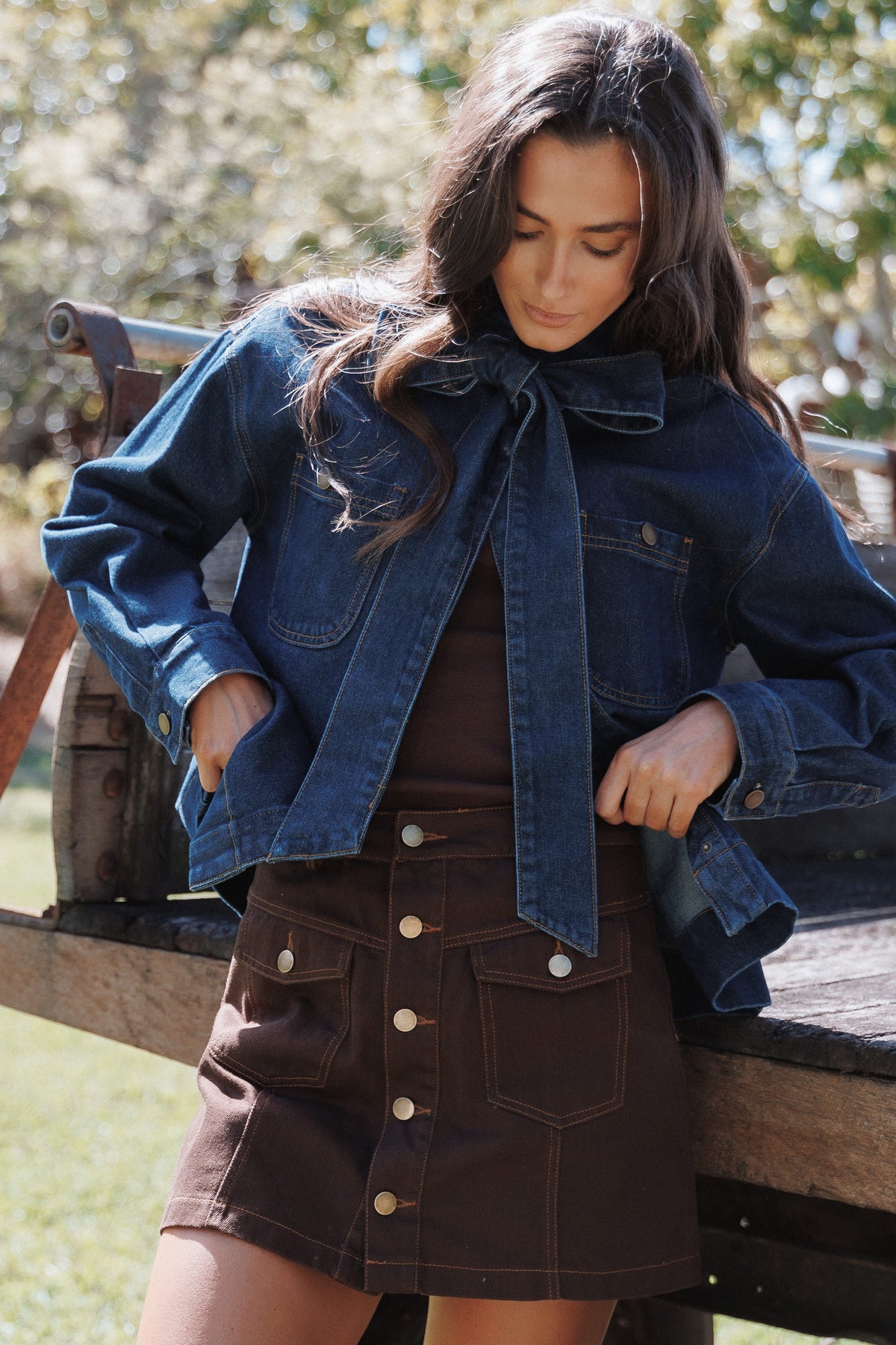 Presley Koyu Kahverengi Denim Etek Şort