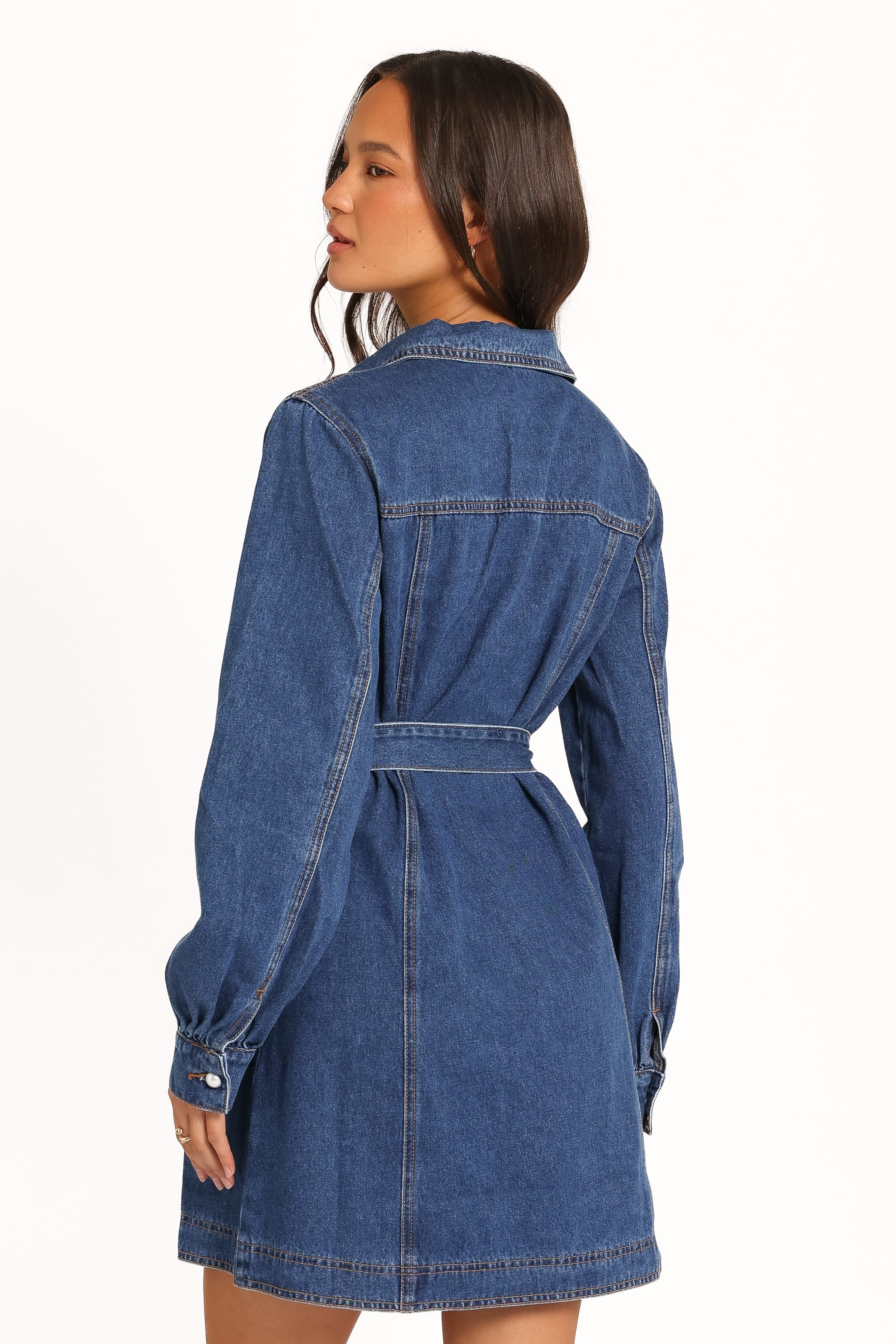 Robina İndigo Denim Uzun Kollu Mini Elbise