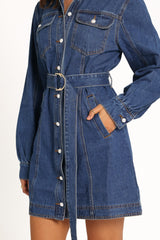 Robina İndigo Denim Uzun Kollu Mini Elbise