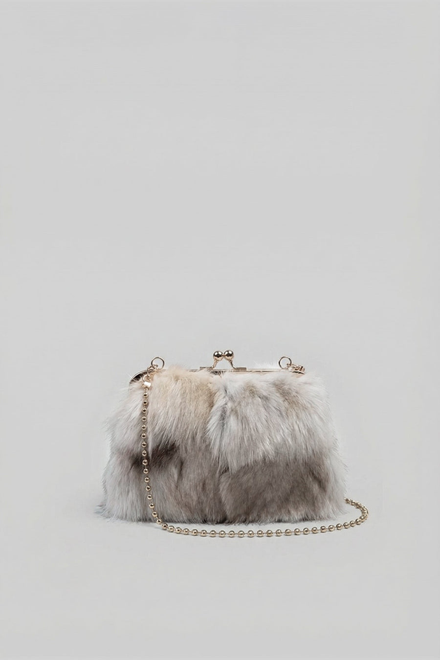 Kiss-Lock Kapama Detaylı Suni Kürk Clutch Çanta - Haki