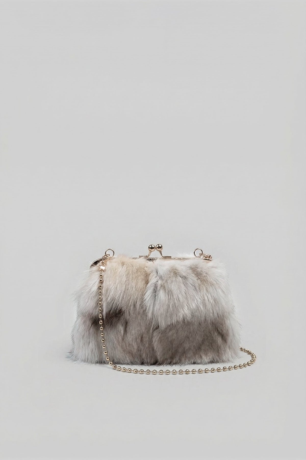 Kiss-Lock Kapama Detaylı Suni Kürk Clutch Çanta - Haki