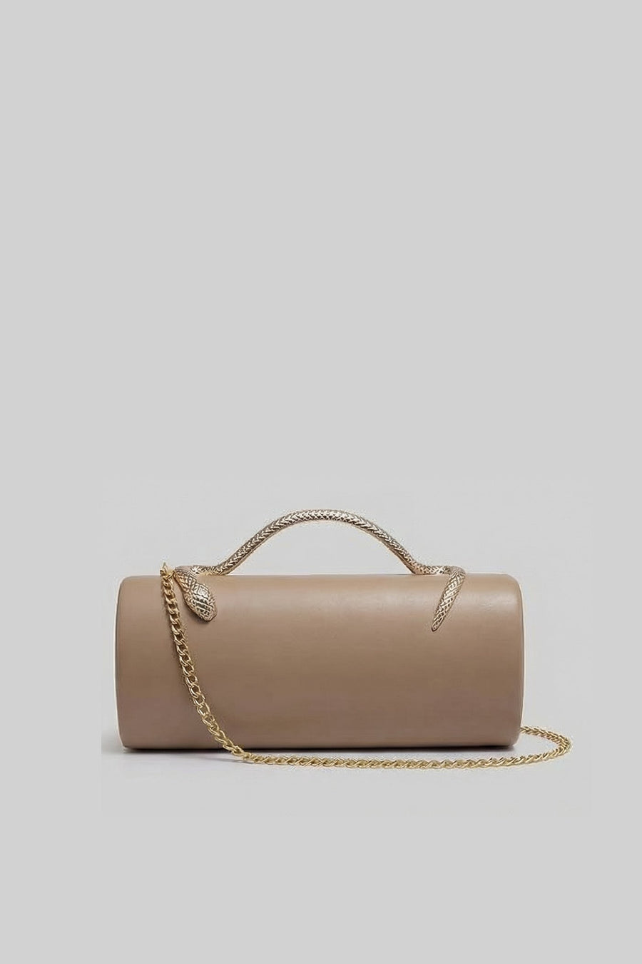 Yılan Sap ve Altın Zincir Detaylı Yapılandırılmış Clutch Çanta - Haki