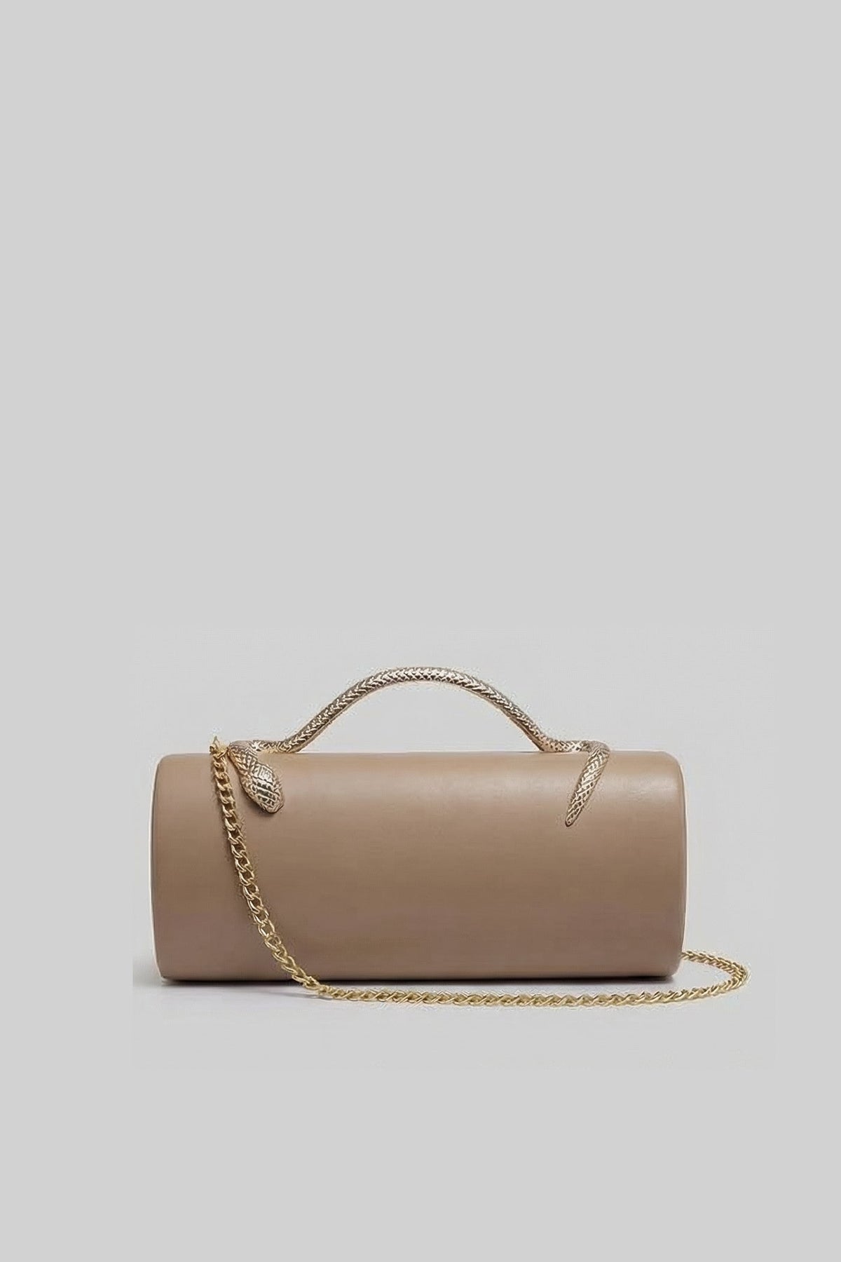 Yılan Sap ve Altın Zincir Detaylı Yapılandırılmış Clutch Çanta - Haki