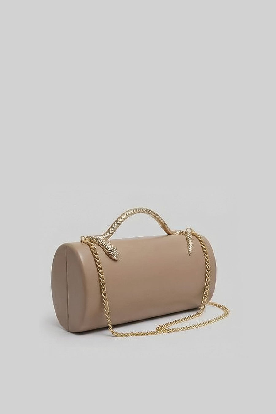 Yılan Sap ve Altın Zincir Detaylı Yapılandırılmış Clutch Çanta - Haki