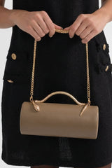 Yılan Sap ve Altın Zincir Detaylı Yapılandırılmış Clutch Çanta - Haki