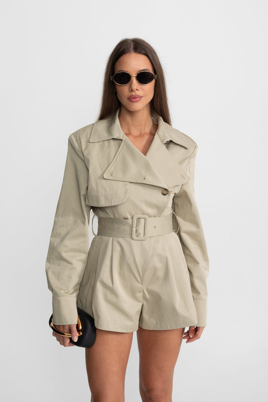 Kemerli Trençkot Jumpsuit - Bej