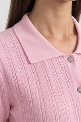Dantel Etek Ucu Detaylı Bebe Yaka Triko Peplum Maxi Elbise - Pembe