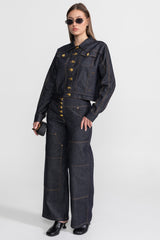 Altın Düğme Denim Takım - Indigo
