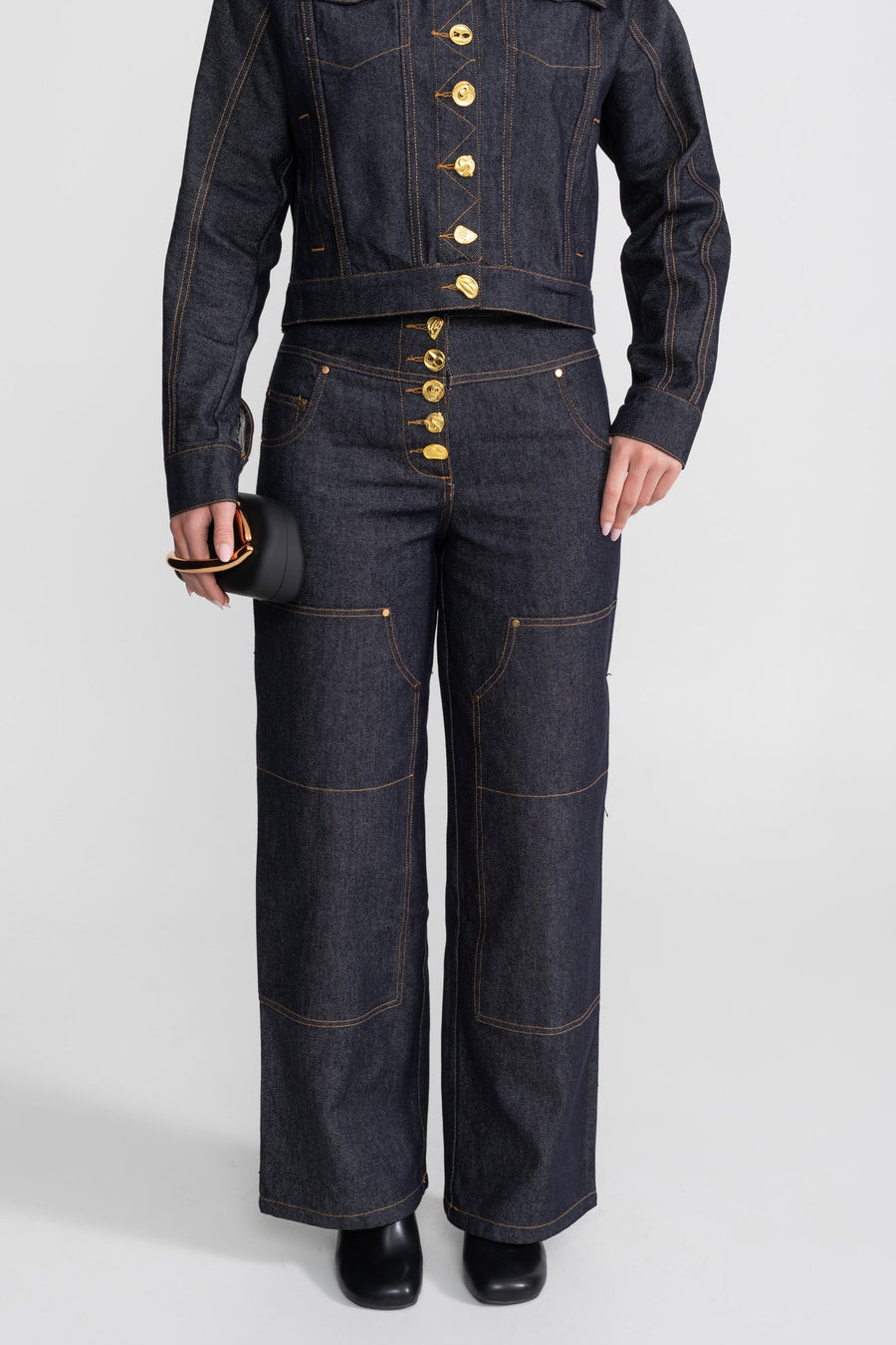 Altın Düğme Denim Takım - Indigo